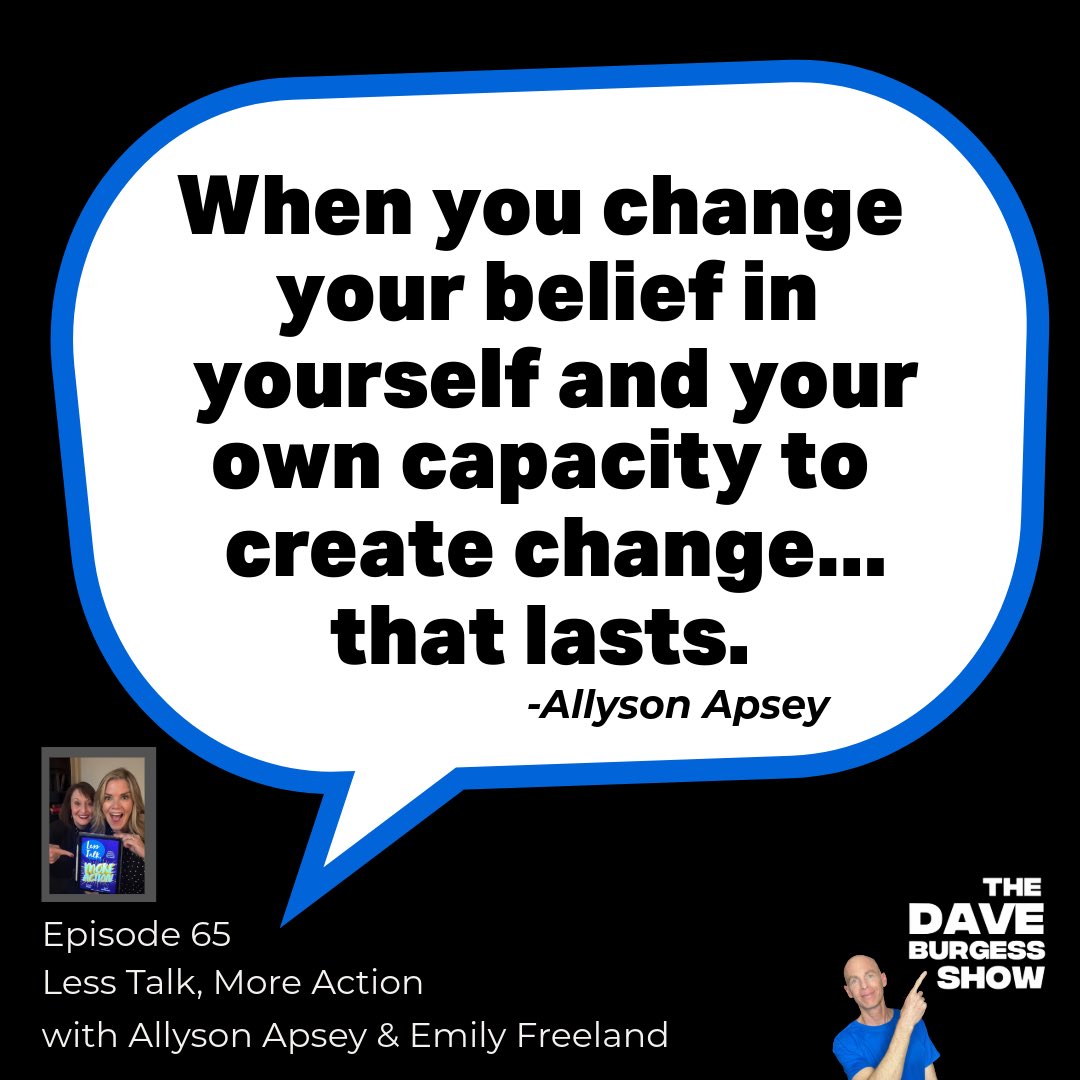 burgessdave's tweet photo. "When you change your belief in yourself and your own capacity to create change...that lasts." - @AllysonApsey on episode 65 of the #DaveBurgessShow.
#LessTalkMoreAction w/ @AllysonApsey & @EmilyKFreeland
https://t.co/mcocoIs4kh
#dbcincbooks #actionresearch #edleaders https://t.co/JVEGzVqeDw