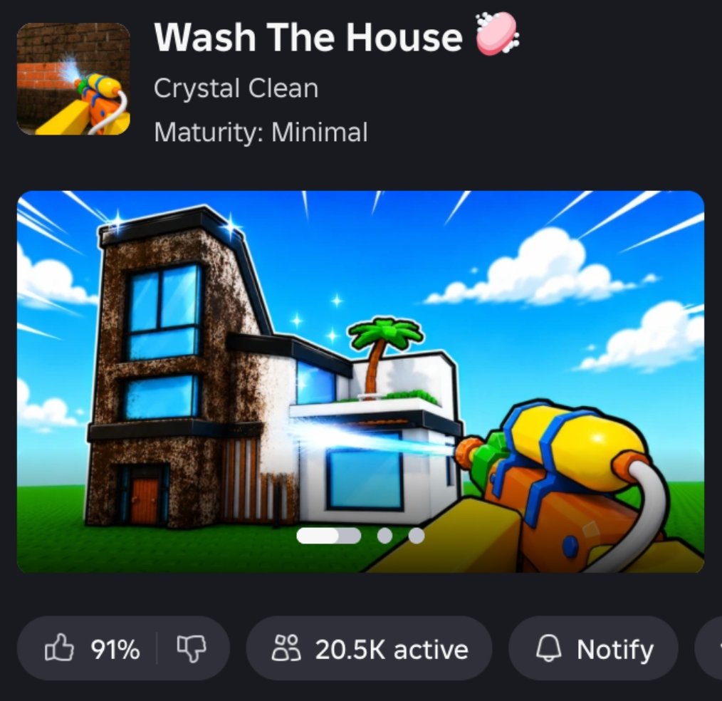 IDKStats's tweet photo. A Roblox game where you clean an entire house is blowing up https://t.co/kuAtsDNfsi