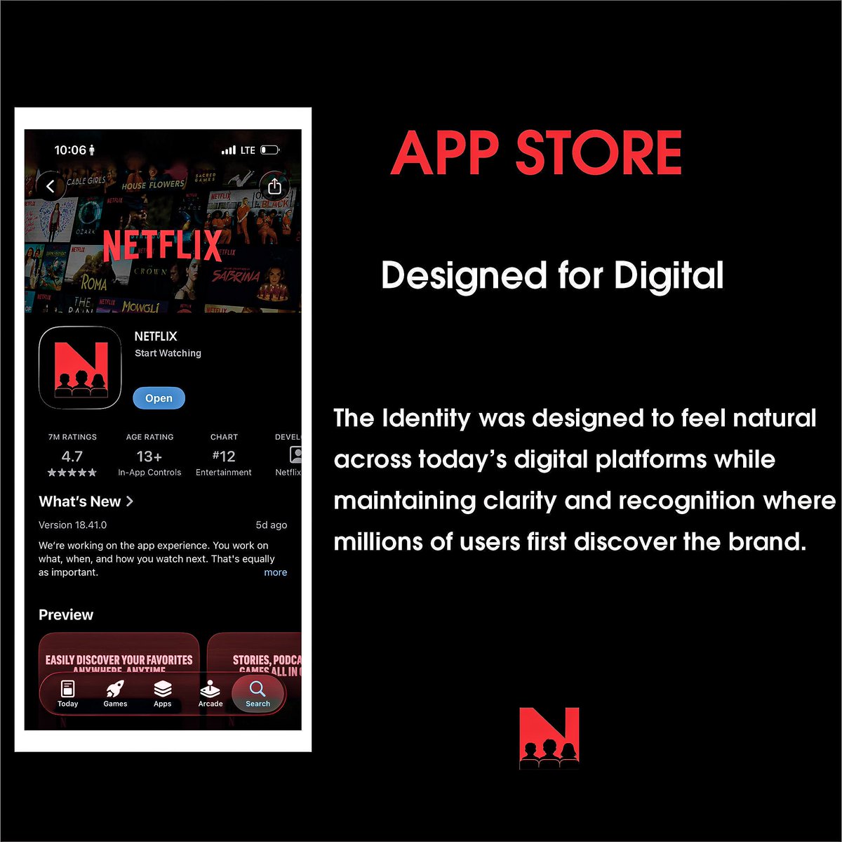 StonecodeDesign's tweet photo. Section B

The Complete presentation of my independent Netflix branding concept.

Not affiliated with, or endorsed by Netflix. 

#GraphicDesign #netflix https://t.co/dnU9tIySXI