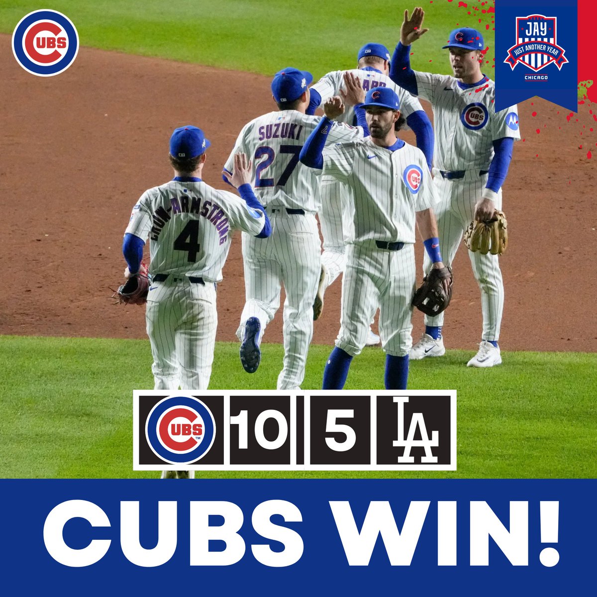 JAYChi_Cubs's tweet photo. #CUBS WIN! WHAT A DAY! SCREAM THAT SONG! https://t.co/sRmE2syt1p