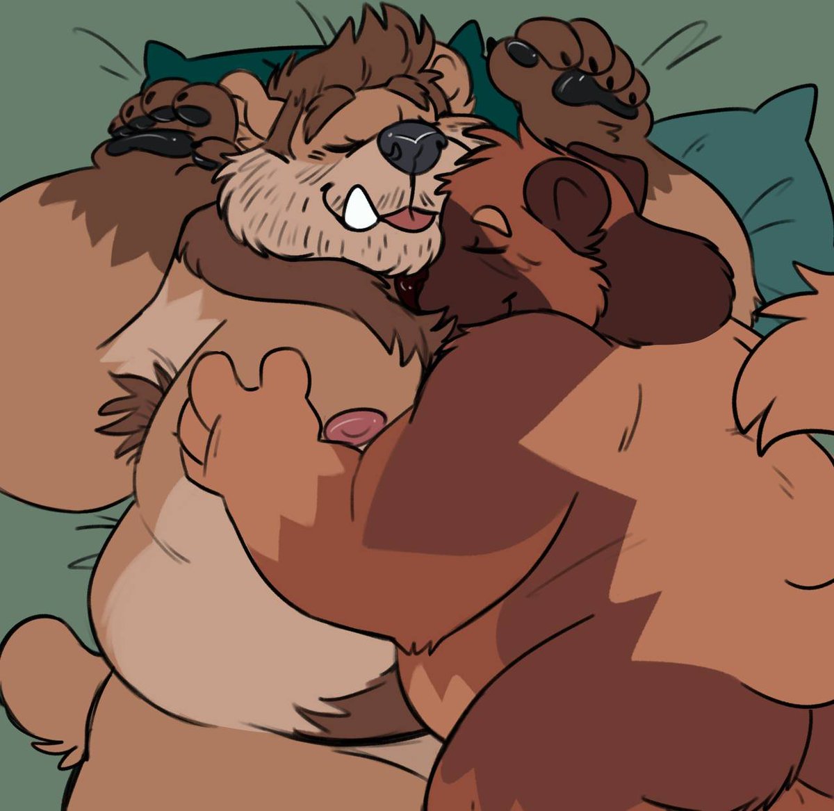 gabe_air's tweet photo. "Yes pup, it's perfectly normal to hibernate in the middle of summer... now get over here" -snax

🎨: @campfire_donut 
Hubby = @SnaxTheBear 

Thanks so much for the art Moose ^^ https://t.co/MFo7buTrL7