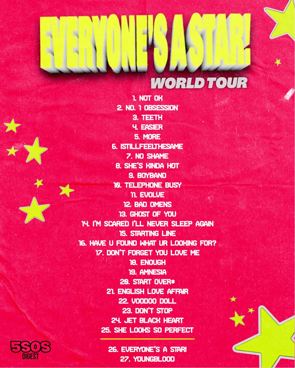 DigestEASTour's tweet photo. ⭐️ EVERYONE’S A STAR! World Tour ⭐️
// SETLIST // • Darien Center, NY

** Tonight’s secret song was Start Over **

#BuffaloIsAStar🪽#EASBuffalo⭐️ https://t.co/Irt26dbUUb