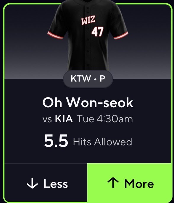 Jeremy90w's tweet photo. Here’s a #kbo play I like, not my pod tho it’s in discord. If he doesn’t get shelled he should cover easy https://t.co/zUmLIh5tia