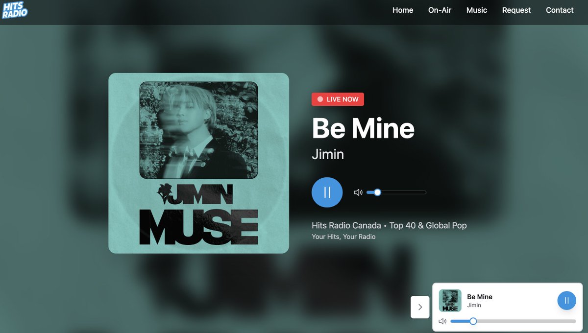 RadioForJimin's tweet photo. Thank you @HitsRadioCanada #GlobalPopFrenzy for playing #Bemine by #Jimin today.
Happy Monday!!💛 https://t.co/F9zA2jBBr9