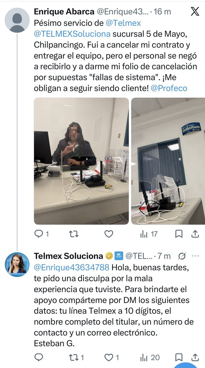user_230995's tweet photo. @TELMEXSoluciona @rango_elpug @totalplaymx No le creas a @TELMEXSoluciona el mes de julio sólo tuve 6 o 7 días servicio y hasta el momento sigo sin servicio…. Y tiene igual o más quejas que izzi y/o TotalPlay, adicional cancelar con Telmex es casi imposible…
Testimonio de otro usuario: https://t.co/ON0DSL5GsJ