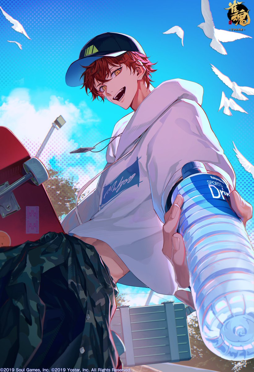 MahjongSoul_JP's tweet photo. 【誕生日】
8月10日(月)は「滝川 夏彦」の誕生日！
特別スマホ壁紙を配布します！

画:アカネグモ(@Akanegumo315)様

「ほら、これ飲んで一息つけよ。ちゃんと水分とらないと、次のトリックでこけちまうからな。」

▼アイコン配布
https://t.co/BFt2tSInYX

#雀魂 https://t.co/fgqUvxAXpA