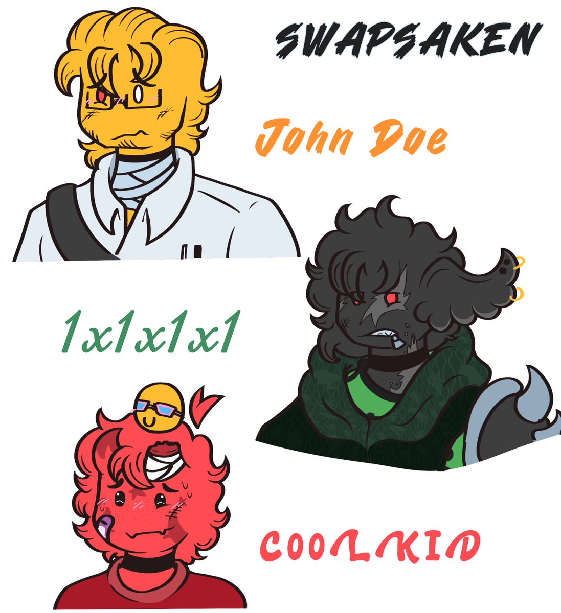 AllenEPrivado's tweet photo. Me gusta la idea de swapsaken, de como los killer pasan a ser survival, así que e echó mis versiones. Eso si John, 1x1 y coolkid no tienen apodos porque el mismo forsaken ya los tienen. Los apodos se los pone coolkid. 

#forsaken
#swapsaken
#forsakenfanart https://t.co/e4032bmEOj