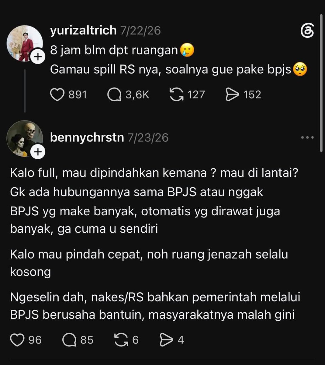 Catatan_ali7's tweet photo. Padahal Sudah jadi rahasia umum kalau pasien BPJS sering mendapatkan Diskriminasi dalam pelayanan 

Dan gua sering rasakan itu bahkan sampai detik ini

Bukan berbenah malah pada sibuk sangkal sana sangkal sini Bahkan Hate komen

Dan BPJS itu tidak semua gratis ada juga Yg Bayar https://t.co/M0XNROR1ZL