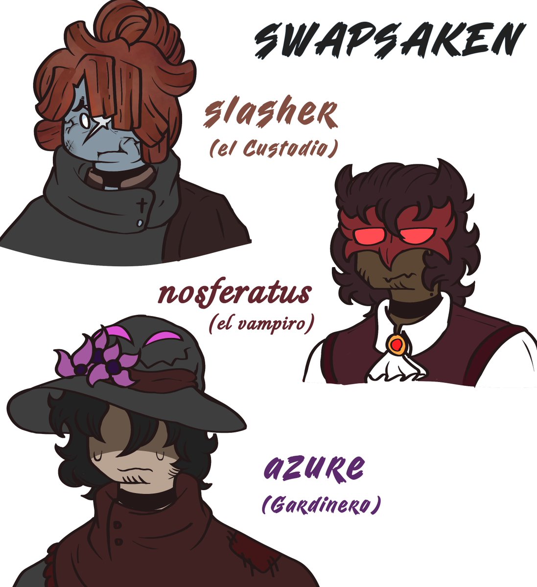 AllenEPrivado's tweet photo. Me gusta la idea de swapsaken, de como los killer pasan a ser survival, así que e echó mis versiones. Eso si John, 1x1 y coolkid no tienen apodos porque el mismo forsaken ya los tienen. Los apodos se los pone coolkid. 

#forsaken
#swapsaken
#forsakenfanart https://t.co/e4032bmEOj