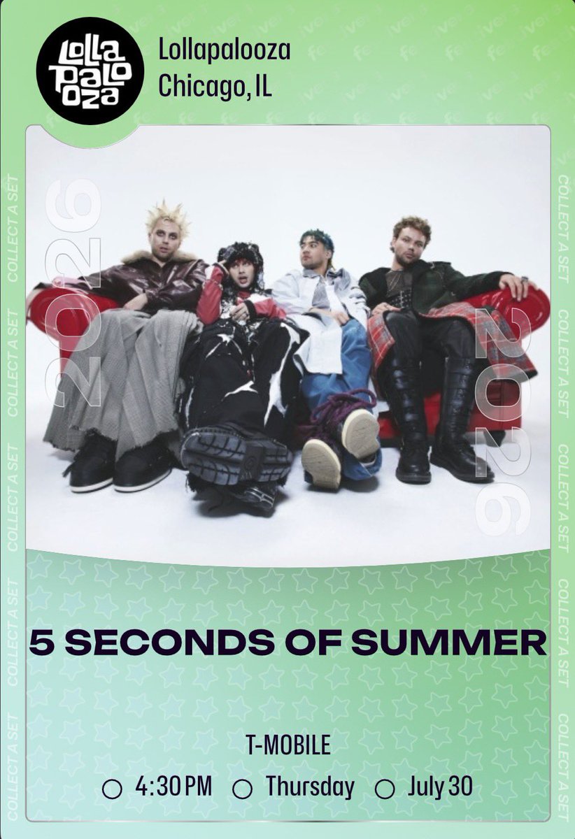 DigestEASTour's tweet photo. If you attended @lollapalooza and saw @5SOS you can now add a special card to your Festiverse account to commemorate their set! 

* Note that once you select the sets you attended you cannot edit them *

#LollaIsAStar🍭
#EASLollapalooza⭐️ https://t.co/kIHmPxW8Rc
