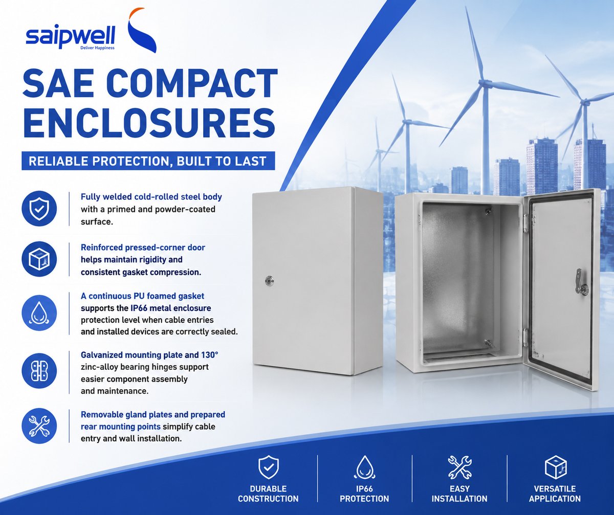 saipwell's tweet photo. Built with strong steel construction, IP66 protection, and user-friendly installation design, our enclosures ensure reliable performance even in demanding environments.
#EnclosureSolutions #ElectricalEquipment #IndustrialAutomation #Manufacturing https://t.co/HqbUooui21