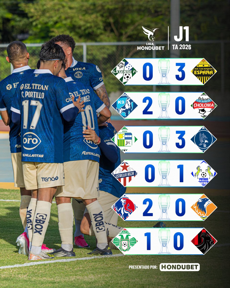 lnfphonduras's tweet photo. Los resultados de la Jornada 1 del Torneo Apertura 2026 de la #LigaHondubet. ⚽ https://t.co/cc7rpp43bx