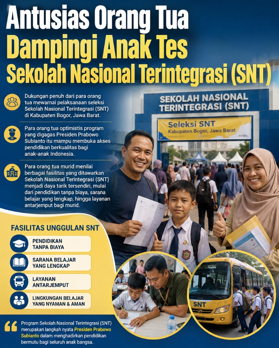 Alfiravt's tweet photo. Antusiasme luar biasa! Orang tua dukung penuh anak ikuti seleksi SNT gagasan Presiden Prabowo. Sekolah gratis dengan fasilitas lengkap! #jagaindonesia #SNT #PendidikanMaju https://t.co/0KVCXgXLB1