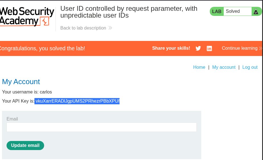Byt3Ra1's tweet photo. I completed the Web Security Academy lab:
User ID Controlled by Request Parameter, with Unpredictable User IDs

I logged into the application using the credentials provided for the lab: wiener:peter. After signing in, I navigated to My Account, where my API key was displayed. Unlike the previous lab, I noticed that the id parameter was no longer a simple username. Instead, it had been replaced with what appeared to be an unpredictable user identifier.

At first, this seemed to prevent the same IDOR attack since I could no longer guess another user's identifier by simply changing the value from wiener to carlos.

Instead of assuming the application was secure, I continued exploring the available functionality. One endpoint that stood out was the Home page, which displayed blog posts written by different users, including administrator, wiener, and carlos.

As I browsed the blog posts, I noticed something interesting. Whenever I opened one of Carlos's posts, the URL changed to:

/blogs?userId=<user-id>
This immediately caught my attention because the application was exposing Carlos's unique userId in the URL. Although the identifier was unpredictable, it was no longer secret because it was disclosed through another part of the application.
With Carlos's userId now available, I returned to the account endpoint:

/my-account?id=<user-id>

I replaced my own user ID with the userId I had obtained from Carlos's blog post and sent the request.

The server responded with Carlos's account information, including his API key. There were no authorization checks to verify that I was requesting my own account, even though I was authenticated as wiener.

This demonstrates that simply replacing predictable identifiers with random or unpredictable ones is not enough to prevent an IDOR vulnerability. If those identifiers are exposed elsewhere in the application, an attacker can still obtain them and use them to access unauthorized resources. The real security control should be proper server-side authorization that verifies whether the authenticated user is permitted to access the requested resource.
By discovering Carlos's userId through the blog endpoint and reusing it in the /my-account request, I was able to expose his API key and successfully solve the lab.

@WebSecAcademy
 https://t.co/nzhkmf9UDk