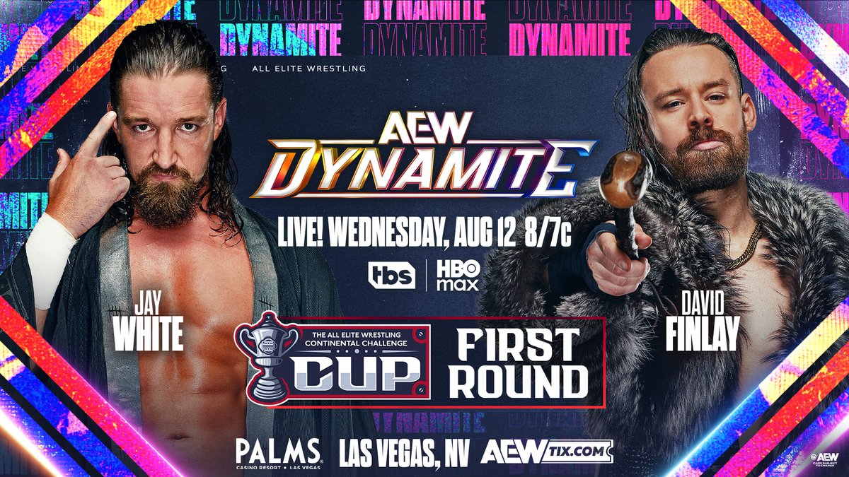 AEW's tweet photo. #AEWDynamite
8/7c, TBS &amp; HBO Max
Next Wednesday, 8/12
AEW Continental Challenge Cup First Round
@JayWhiteNZ vs @THEdavidfinlay
The years long feud between Jay White &amp; David Finlay EXPLODES in a first round match of the Continental Challenge Cup Tournament, NEXT WEDNESDAY! https://t.co/k5fOREv9vo