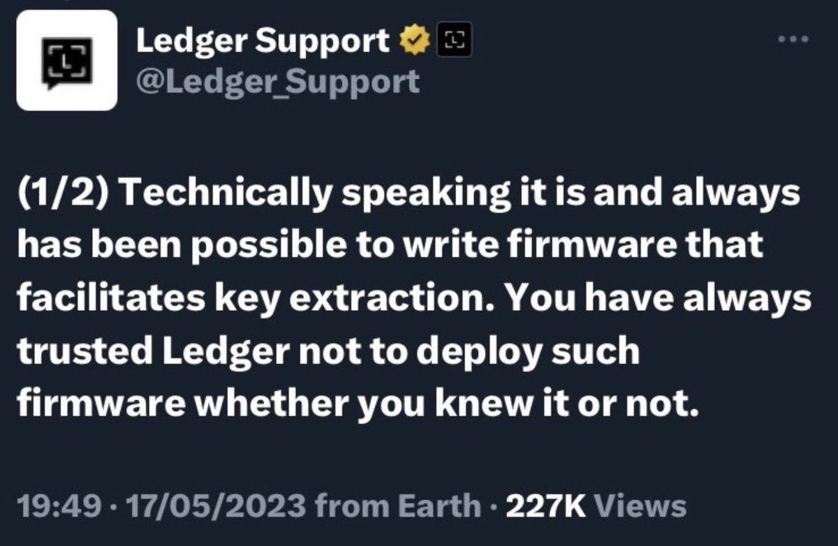 ohyishi's tweet photo. the coldcard incident is a reminder that bugs happen. closed source is worse, because you’re forced to trust explanations instead of verifying them. use hardware wallets built around transparency, such as onekey, trezor, and keystone. https://t.co/GvphQ4qBjc