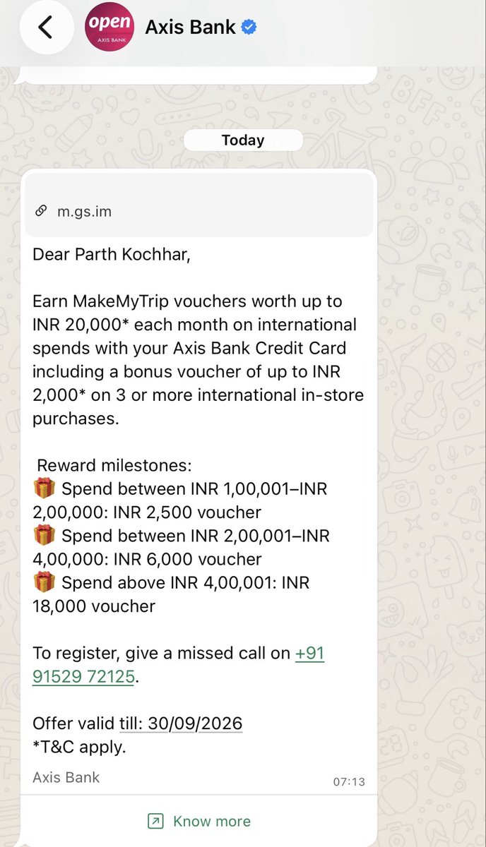 parthkochhar's tweet photo. Axis Overseas Spend Campaign is back 💳

I register for this every single time it comes around.

Simple registration, no extra effort, and additional rewards on top of the regular rewards earned on international spends.

If you have upcoming travel planned, this is one of those offers that’s worth activating before your first overseas swipe.

Easy wins are the best wins ✨

#AxisBank #EdgeRewards #CreditCards