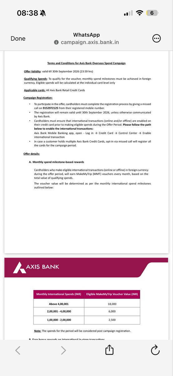 parthkochhar's tweet photo. Axis Overseas Spend Campaign is back 💳

I register for this every single time it comes around.

Simple registration, no extra effort, and additional rewards on top of the regular rewards earned on international spends.

If you have upcoming travel planned, this is one of those offers that’s worth activating before your first overseas swipe.

Easy wins are the best wins ✨

#AxisBank #EdgeRewards #CreditCards