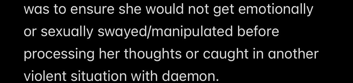 rhaenyrisa's tweet photo. people disagree with this take yet each time daemyra fight daemon physically intimidates her and gets aggressive. using rhaenyra going to him at night, when they were NOT fighting, is not proof she has no reason to fear him when they argue. keeping elinda there, in my opinion, https://t.co/4qqAB2XsJn