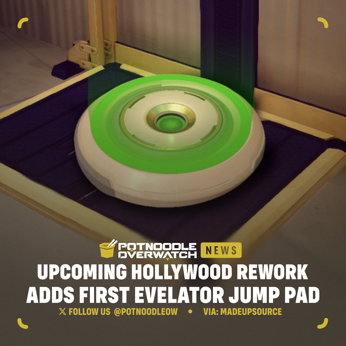 PotNoodleOW's tweet photo. #Overwatch is adding the first Elevator Jump Pad Hybrid in the upcoming Hollywood rework launching with Reign of Talon: Season on August  11th🎥🦘 https://t.co/8o37Xd2Qkk