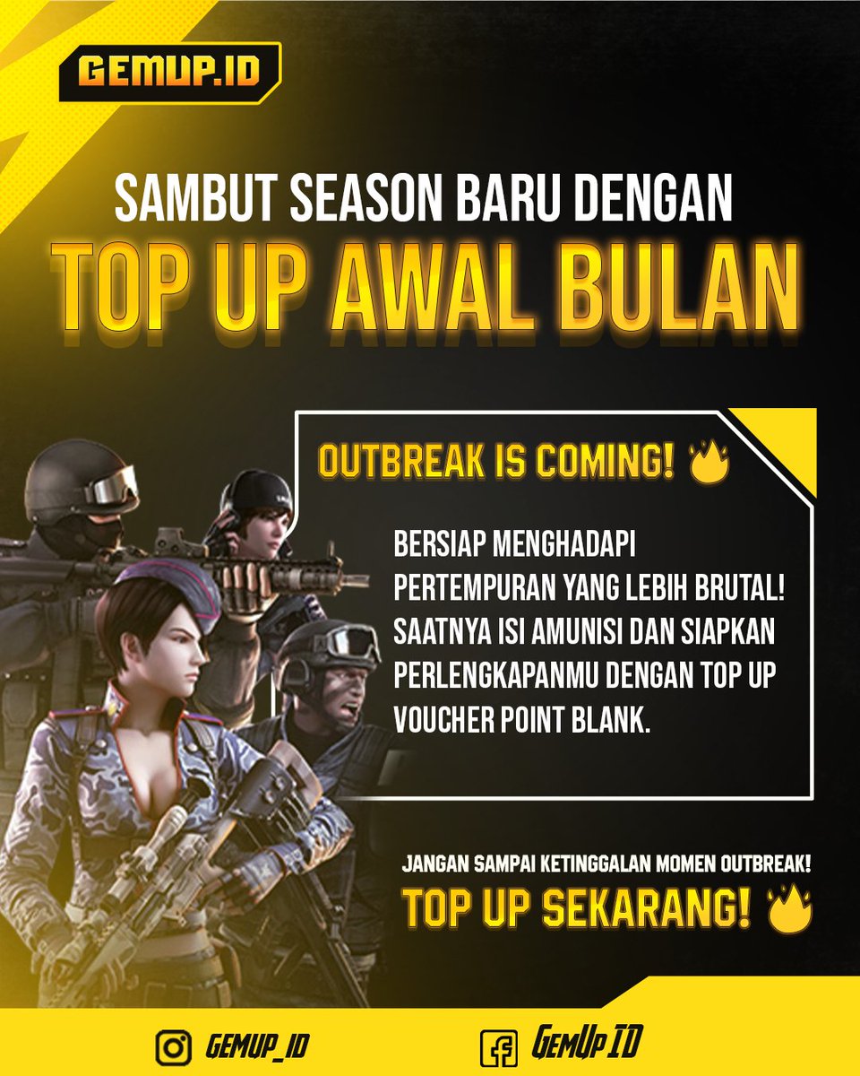 gemup_id's tweet photo. 🔥 Outbreak is coming! Season baru Point Blank telah dimulai. Isi VP sekarang di Gemup agar siap menghadapi setiap pertempuran. Proses cepat, aman, dan terpercaya. Jangan sampai ketinggalan! 🎮 #GemupID #PointBlank #PBZepetto #TopUpGame #GamingIndonesi https://t.co/X6rnUAquuD