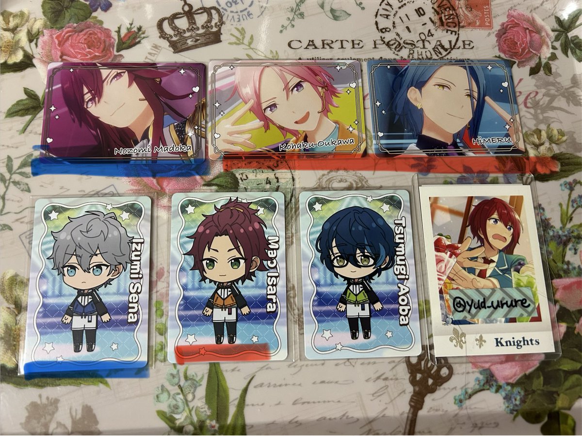 yud_urure's tweet photo. 【交換】あんスタ チップス

譲：SD鉄虎 翠 奏汰 望見 燐音 HiMERU こはく 泉 真緒 つむぎ、MV望見 HiMERU こはく
求：🟦⇄チトセ、🟥⇄司、チトセ、無印⇄司、なずな、宙、チトセ 各1

郵送希望。SD同士、MV同士、チトセ、司含む交換のみ。MV望見は3枚目の通り細かな剥がれがあります。 https://t.co/scmySzNEGk