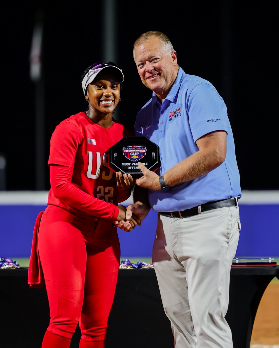 USASoftballWNT's tweet photo. 𝑰𝒏𝒅𝒊𝒗𝒊𝒅𝒖𝒂𝒍 𝒉𝒐𝒏𝒐𝒓𝒔 🔥

⭐️ Maya Brady — Tournament MVP
⭐️ Dejah Mulipola — Defensive MVP
⭐️ Janae Jefferson — Offensive MVP
⭐️ Montana Fouts — Most Valuable Pitcher https://t.co/bo8xUqmeDV