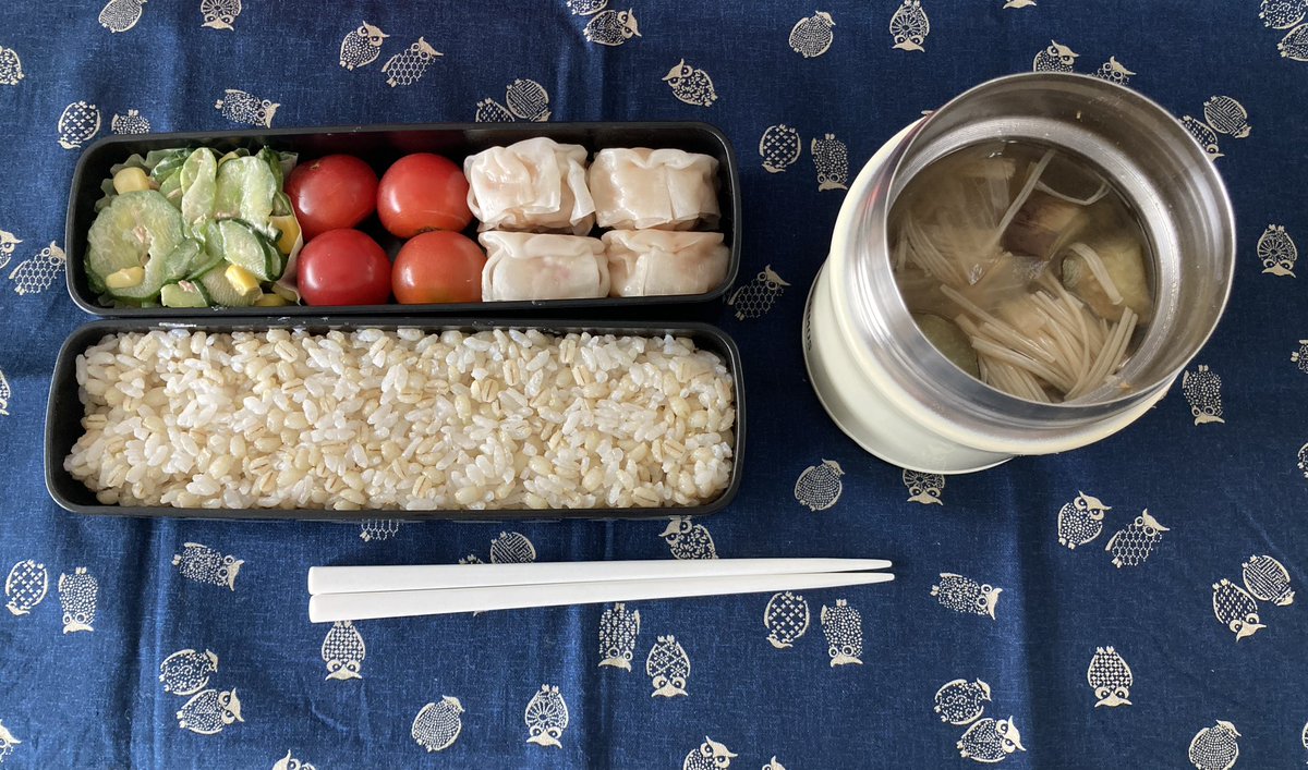 bbbbbbbigtree's tweet photo. 【夫のたからもの】
焼売
ミニトマト
きゅうりのコールスロー
えのきと玉葱と茄子の味噌汁
もち麦ご飯

いつもありがとう
今日もいただきます
#お弁当 https://t.co/II0RpJRPHB