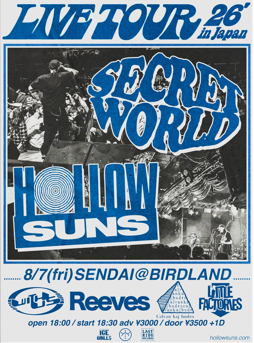 HollowSuns's tweet photo. 8/5 大阪 @HOKAGE012 
8/6 横浜 @ JOURNEY
8/7 仙台 @SENDAIBIRDLAND 
8/8 日立 @buzz_hiroki 
8/9 東京 @9spices 
9/12 大阪 @oneandonlyfes 
10/25 Seoul @ BABYDOLL
10/29 大阪 @HOKAGE012 
10/30 名古屋 @daytrip_info 
10/31 東京 @RUBYROOMshibuya 
11/1 東京 @ Swelling Out Fest https://t.co/eNE7ZGpH4p