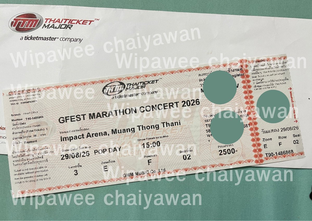 JePlOYLotteryy's tweet photo. 📢 WTS
📌ปล่อยบัตร Marathon Concert Pop Day 🎫

📅 วันที่ 29/08/2569

💺 โซน E
🎟️ จำนวน 1 ใบ
💰 หน้าบัตรราคา 2,500 บาท

📍นัดรับได้ จัดส่งได้ 🙏🏻
🤍 สนใจทัก DM ได้เลยนะคะ

#GFest
#MarathonConcert
#MarathonConcert2026 https://t.co/IAkaCu9hv5