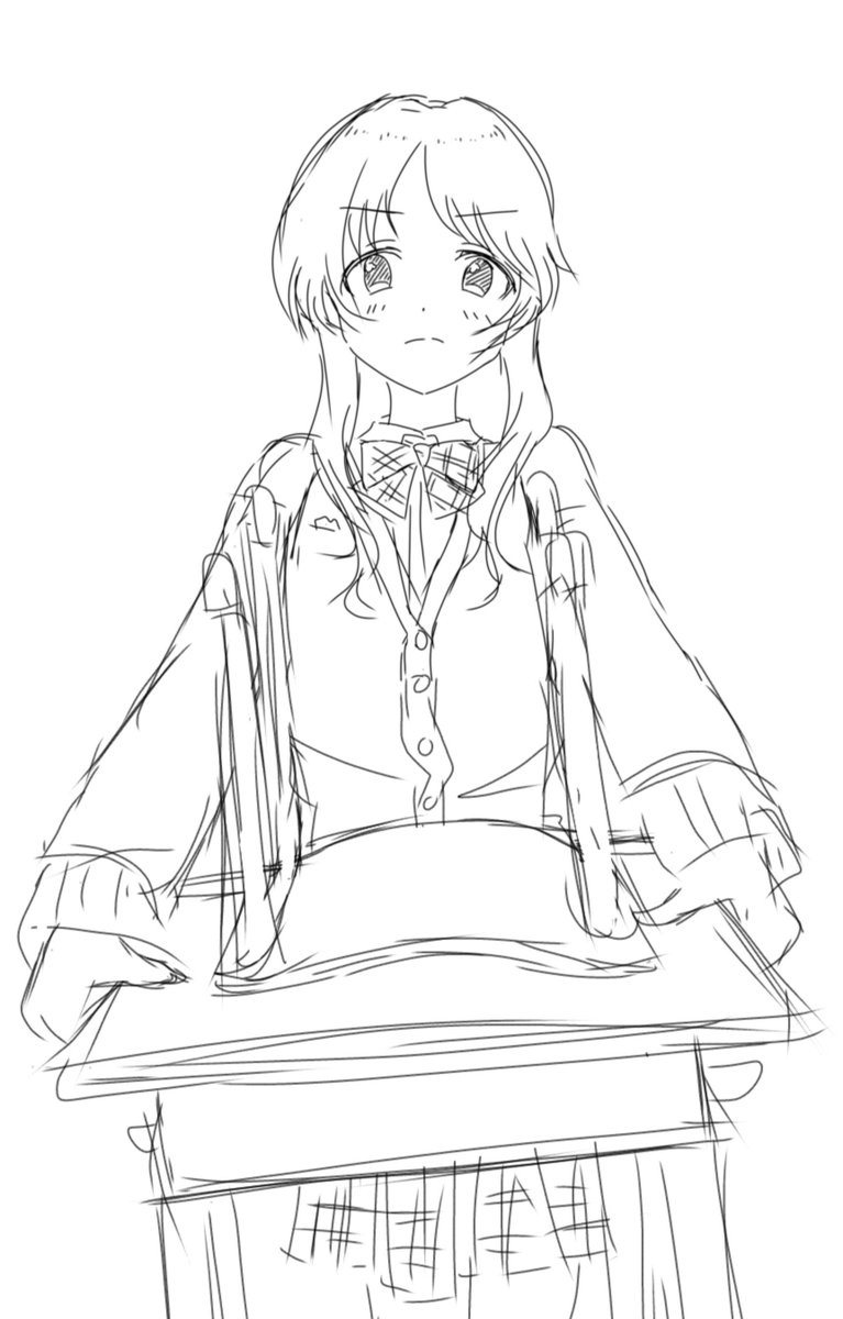 srors4989's tweet photo. 高校生ぽいイラストかきたいと思ってたら、机と椅子を頑張って移動させてる謎絵になっていた
（めちゃ雑落書きです） https://t.co/RTecn6lAnG
