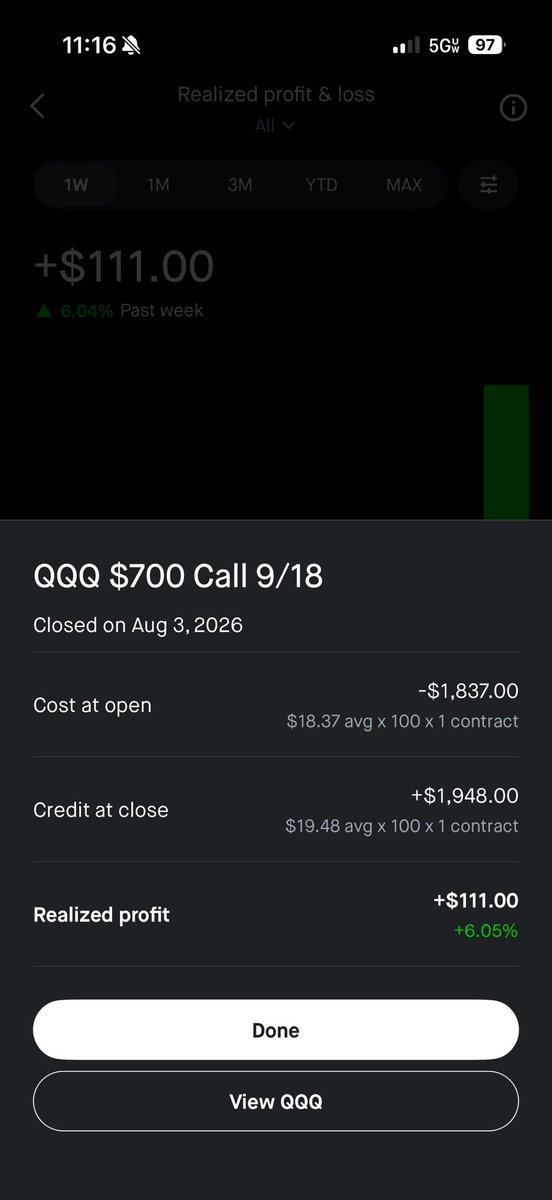 BreadWinner1500's tweet photo. Went green today. $QQQ. 

Was able to get in and out 30 minutes.

Wasn’t as clean as I wanted but I’m looking at this a marathon not a race 🐢. https://t.co/4dm4epm1K1