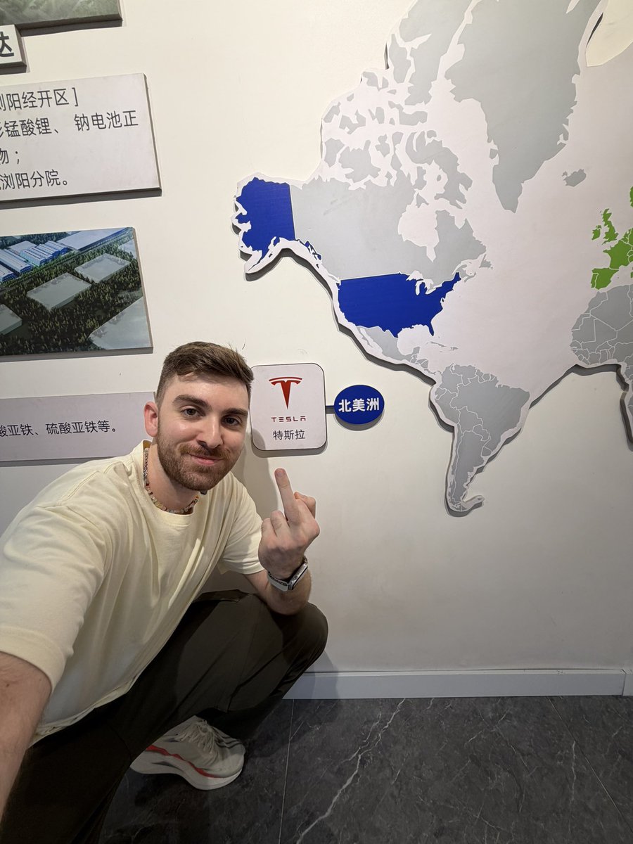 EricHovagim's tweet photo. Elon threatened to kill me, so I came to his battery factory here in China. Apparently he makes over 52% of his cars in this beautiful communist country @elonmusk https://t.co/TcGYn3JLNi