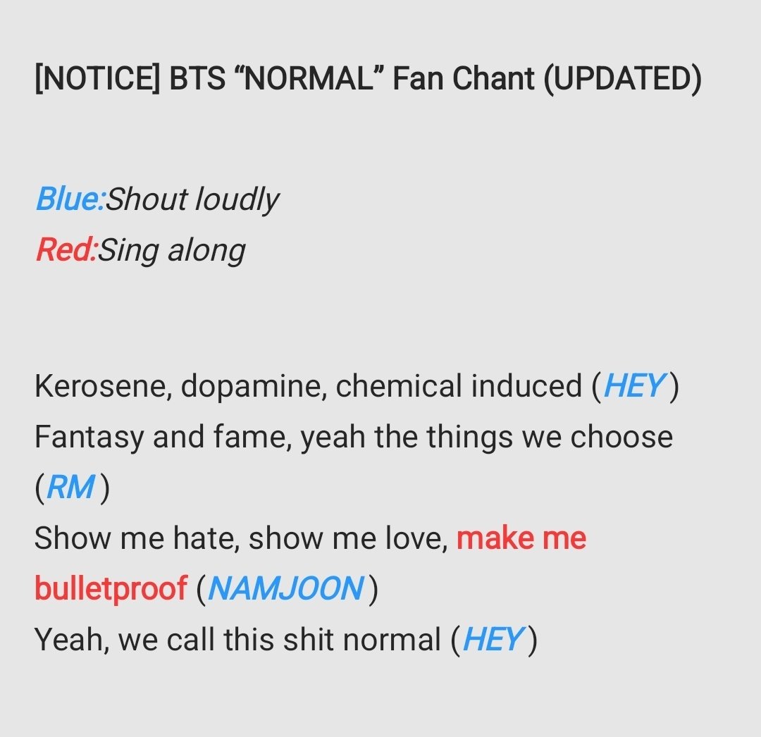 __mh__81's tweet photo. ARMYYYY... make sure you guys practice the updated fan chant for NORMAL 🙏🏼 https://t.co/7CB2ucZnFk
