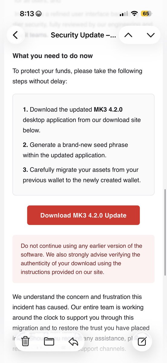 americanhodl8's tweet photo. SCAM ALERT: just got the worlds most obvious phishing attempt urging me to download the new Coldcard Desktop app. There never was, is or will be a coldcard desktop app. This is a scavenger trying to get people during a state of panic. Stay safe out there guys. https://t.co/p6mo99URUE