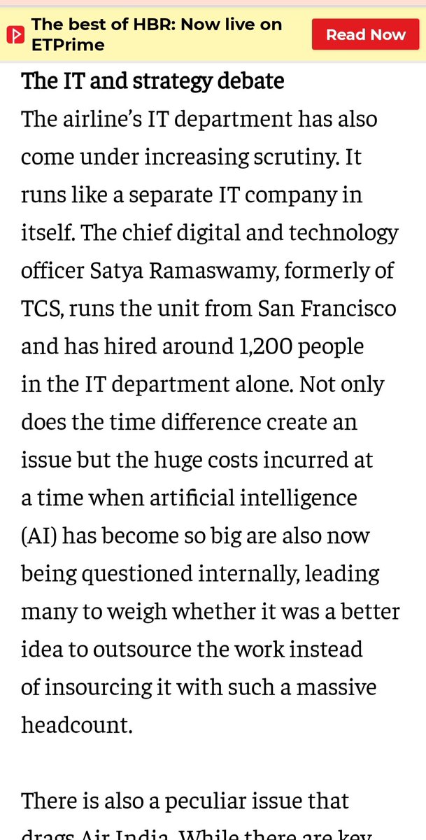 shukla_tarun's tweet photo. Good to see that the decision-makers read the hard-reported stuff too, despite a massive deluge of PR-orchestrated flow in aviation (no ill will, that's their job).
This is a snippet from my @AirIndia #longform piece of June in @EconomicTimes Prime :
✈️ https://t.co/BwEVTnIMBG