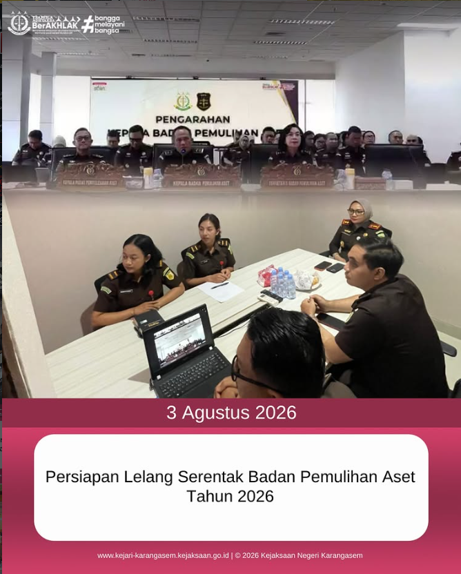 knkarangasem's tweet photo. Senin, 3 Agustus 2026, Kepala Kejaksaan Negeri Karangasem, Shinta Ayu Dewi RR, S.H., M.H. didampingi Kepala Seksi Pemulihan Aset dan Pengelolaan Barang Bukti, Kepala Seksi Tindak Pidana Umum, dan staff Seksi PAPBB https://t.co/eR1NLrHUUJ