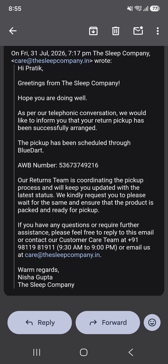 geekpratik's tweet photo. @TheSleepCo_ @TheSleepCo_ The AWB number you have provided is invalid. Even after reporting that you have sent me same AWB one more time after 3 days. @flipkartsupport https://t.co/ocHuXPhq5Q