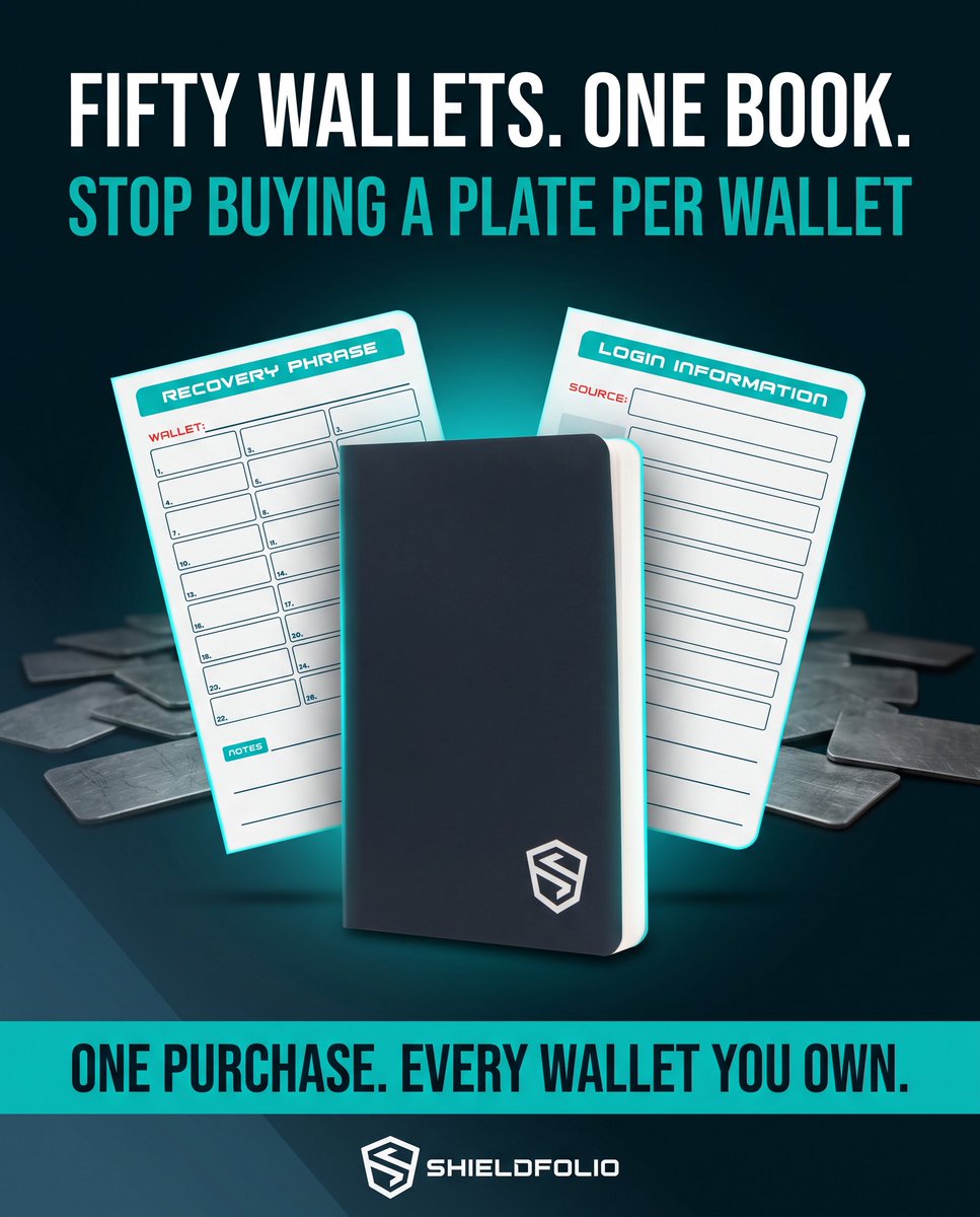 shieldfolio's tweet photo. One plate per wallet gets expensive fast. One Stonebook covers all of them.
Stop buying a plate every time you set up a new wallet. 50+ backups, one book. #SeedPhraseStorage https://t.co/c5M09uyahy