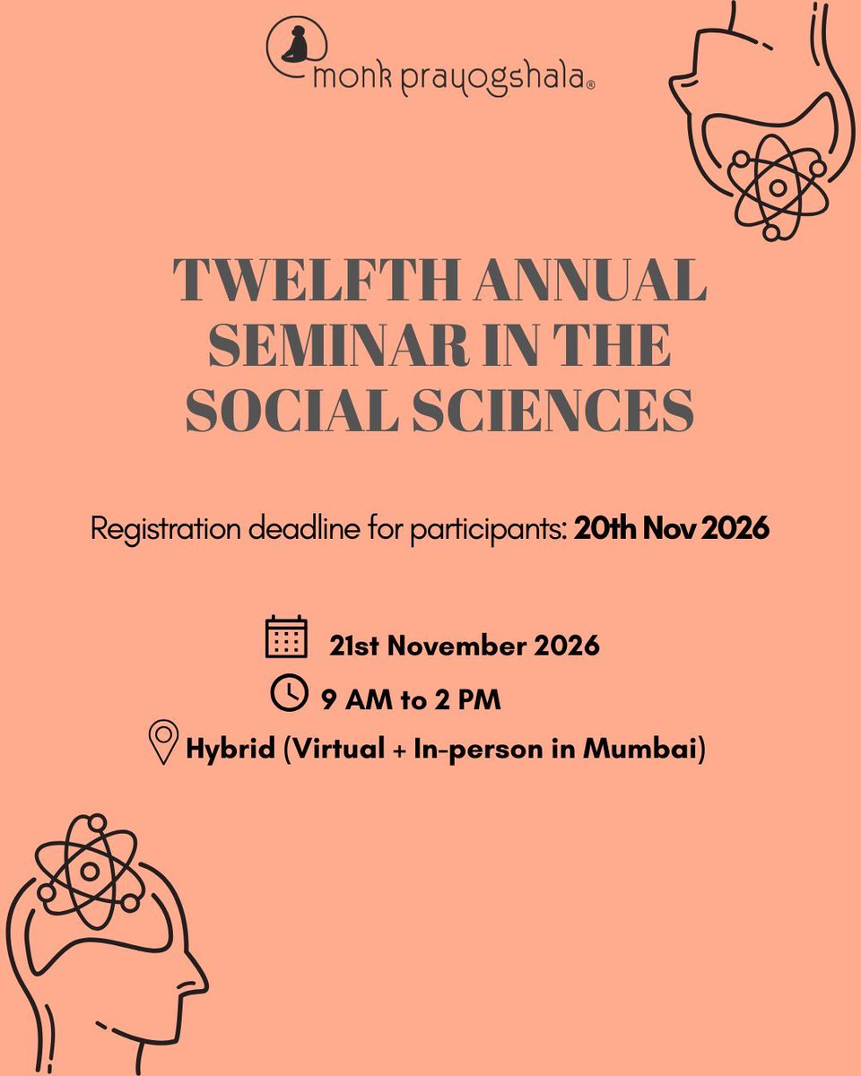 monkprayogshala's tweet photo. Present your research at Monk Prayogshala's 12th Annual Research Seminar.

📅 21st November 2026
📍 Hybrid: Mumbai &amp; Online
📄 Paper submission deadline: 28th October 2026

Register: https://t.co/zM5czGUFEk https://t.co/N0WWYztiVE