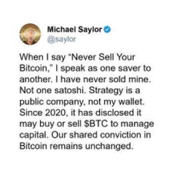 The_cryptotube's tweet photo. 🚨 JUST IN: Michael Saylor reveals he has never sold a single Bitcoin from his personal holdings.
True conviction. No fear. Just long-term belief in Bitcoin. 💪
#Bitcoin #BTC #CryptoNews #MichaelSaylor #HODL #Crypto #Investing #Blockchain #DigitalGold #CryptoMarketing https://t.co/Gia7WkLQXp