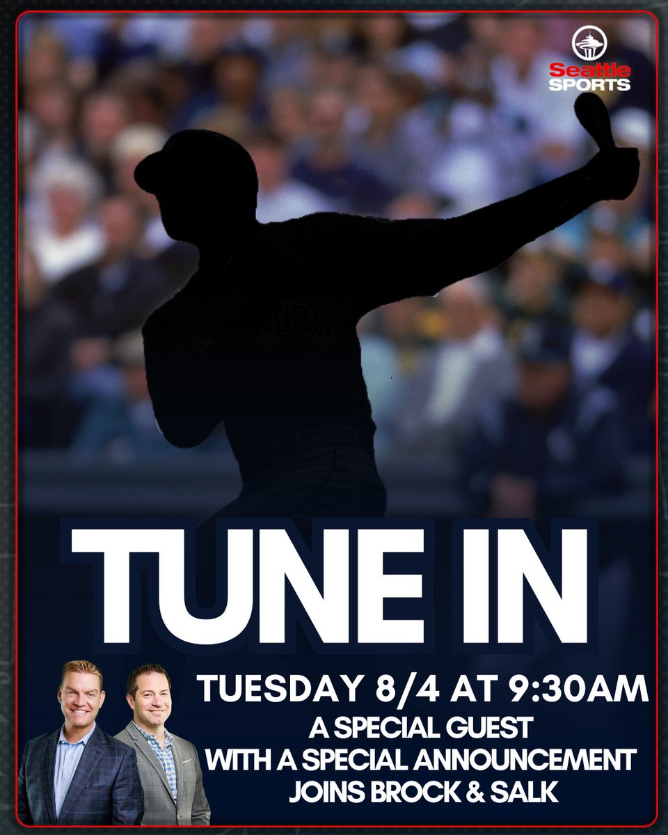 SeattleSports's tweet photo. 🚨 A very special guest joins @BrockHuard &amp; @TheMikeSalk tomorrow at 9:30am with a big announcement.

Download the @SeattleSports App to watch/listen or watch on YouTube. https://t.co/c4x7AXY4rD