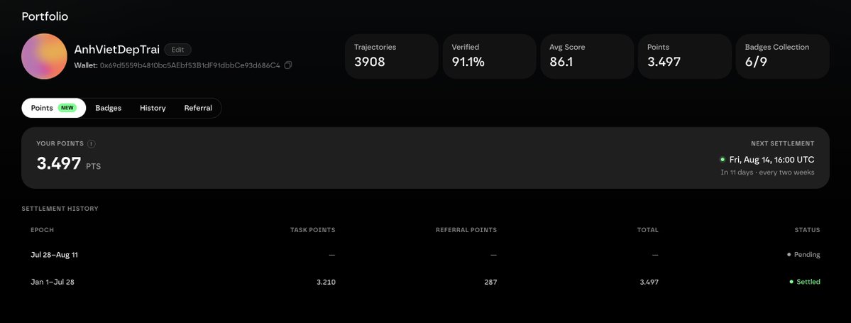 dvieteth's tweet photo. Putting data quality first has always been my priority when contributing to @axisrobotics.

I’m currently ranked Top 12 on the Points Leaderboard. It may not be the highest position, but almost every point reflects the time, effort and quality data I’ve contributed to the network.

I’m quite satisfied with how the new Point System, launched last night, evaluates contributors and rewards real contributions.

Points will be settled every two weeks, with the next settlement on August 11.

See you in the Top 10 Points Leaderboard and the Top 10 contributor rankings this August.