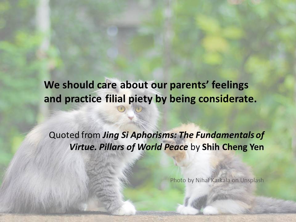JingsiP's tweet photo. We should care about our parents’ feelings and practice filial piety by being considerate.

重視父母的感受，用貼心實踐孝道。

#DharmaMasterChengYen #HappyFathersDay #父親節快樂 https://t.co/1WQW2zwu6j
