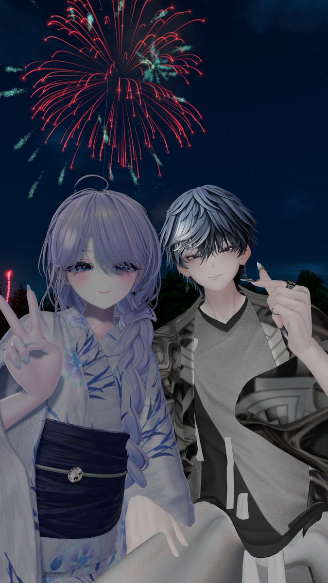 tekiuma1005's tweet photo. 花火をFortunaさんインスタンスで見てきました！
お話に夢中になって、花火をぼんやりとしか見ていないのはここだけの話😅
色んな協賛イベントモチーフ花火が見れて楽しかった！
#ゆかたde花火大会 
#Kimonowa
#FortunaVRC https://t.co/1HZrjzmhcg