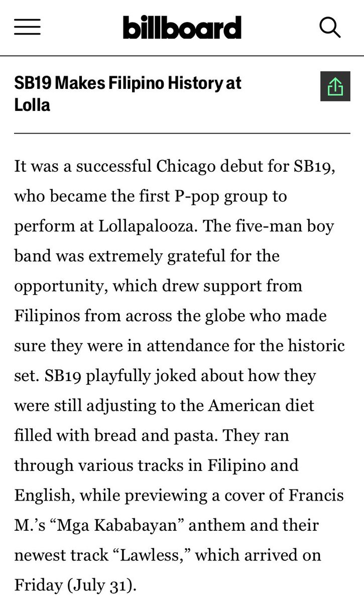 AtinThailand's tweet photo. SB19 is included on @billboard &amp; @RollingStone’s lists of best moments from Lollapalooza 2026 🙌🏼 

@SB19Official #SB19 https://t.co/d0fidENqFN