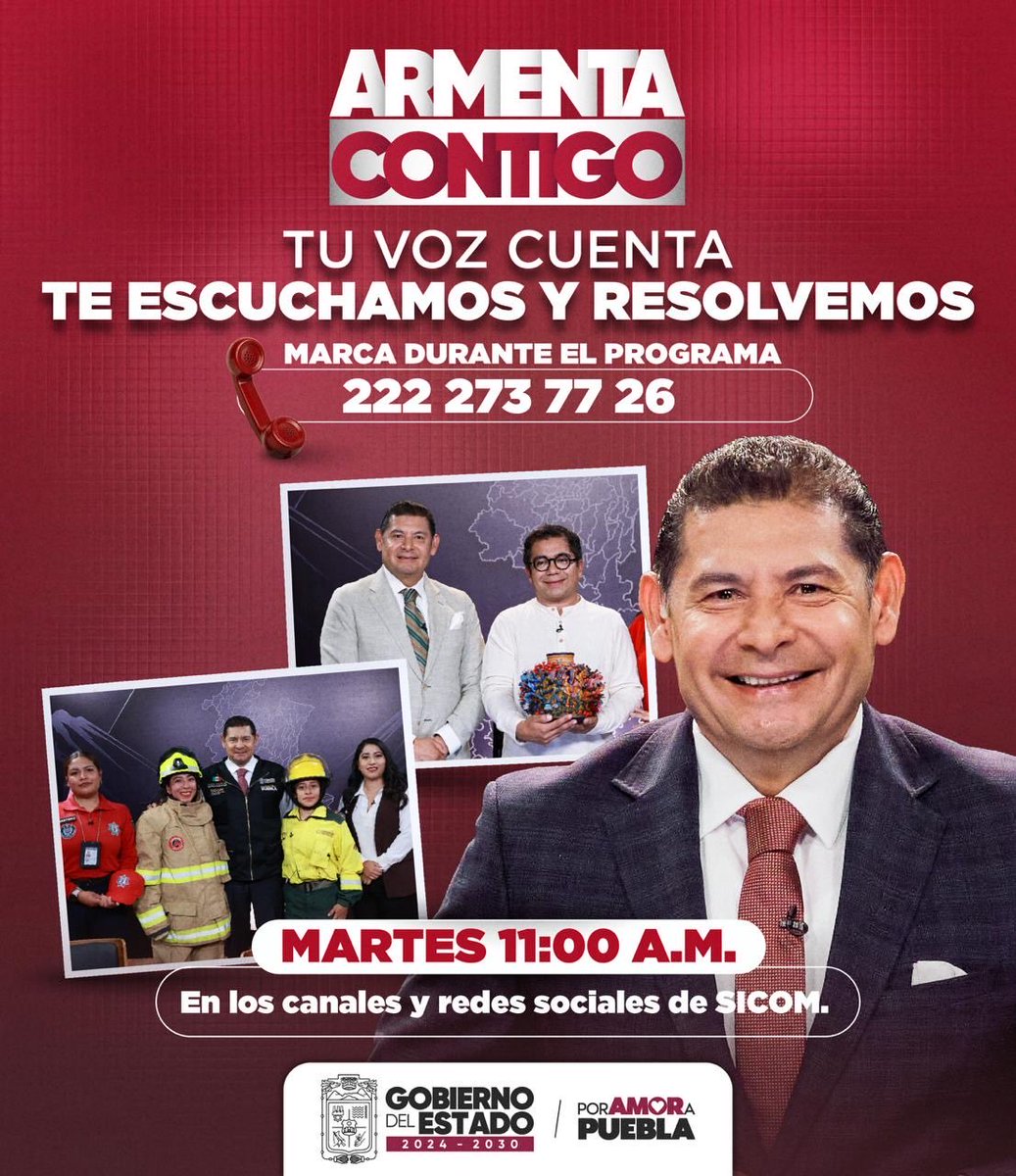 armentapuebla_'s tweet photo. ¡Los martes son de #ArmentaContigo! 🫵🏻✨

Conéctate a las 11:00 am en SICOM o nuestras redes sociales, y participa en este espacio pensado para escucharte y atenderte. 🫂☎️ https://t.co/IqhEpaO0nn