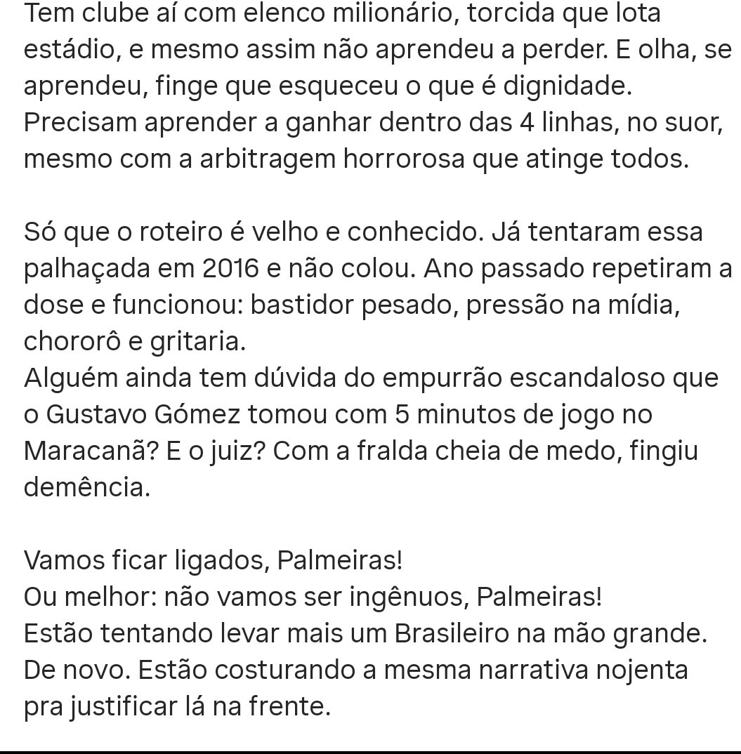 porcoverde87's tweet photo. 🚨🚨🚨 
Paulo Nobre resolveu quebrar o silêncio e voltou a tocar em um tema que sempre gerou debate no futebol brasileiro. Em uma nova publicação, o ex-presidente do Palmeiras afirmou que já conhece esse "roteiro" e criticou o que considera pressão nos bastidores e vitimismo de alguns clubes. A frase que marcou sua gestão voltou à memória da torcida: "Não vão levar na mão grande". A postagem rapidamente incendiou as redes e reacendeu a rivalidade entre palmeirenses e flamenguistas. E aí, o recado foi entendido?

@PauloNobre2011 #palmeiras #nossopresida
#naomaograndenao
#palmeiras