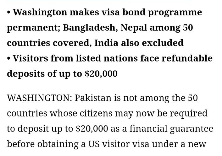 bilalfqi's tweet photo. Pakistanis can count themselves fortunate that they are are not among the countries whose citizens will be required to deposit up to $20,000 for a #US #VisitorVisa. However, feel sorry for travellers from the affected countries, who need to go there for studies, business, etc.. https://t.co/L0YsXBjf6E