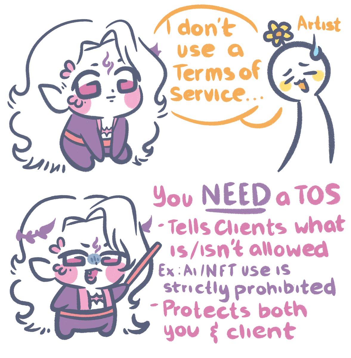 Abortius's tweet photo. Artists 🌼
Set a Terms of Service 🫵😬

Here's my simplified TOS to help ⬇️
Remember to read/understand it 👍
Then, EDIT &amp; ADJUST to suit you ✨ https://t.co/YNTQ4juSMt